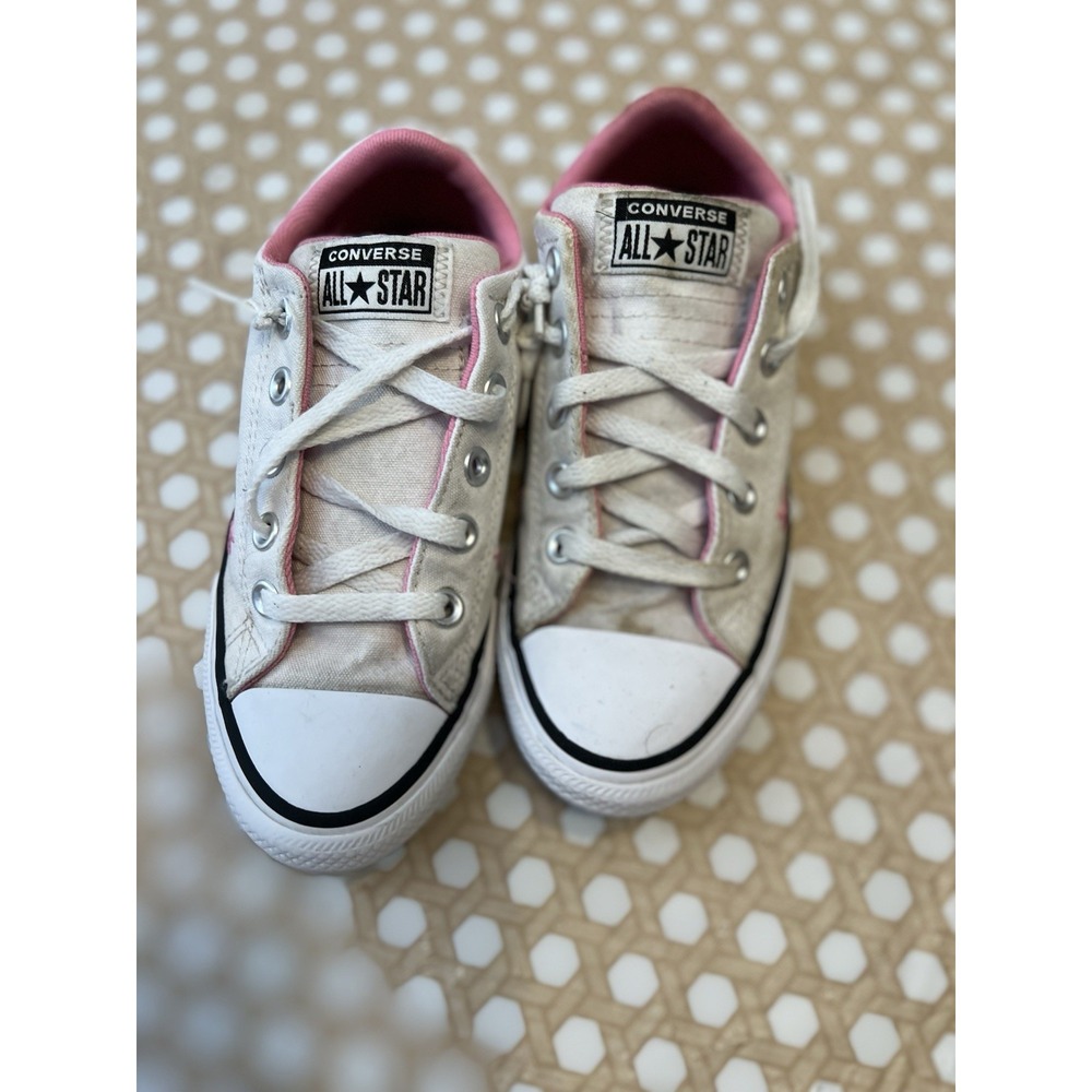 Converse All Star Kid Girls Shoe Street White/Pink Girl's Sneakers‎ Size 2